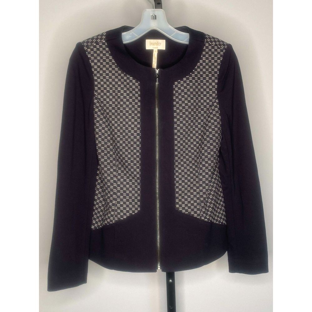 Women's Laundry by Shelli Segal black/white tweed knit full zip jacket size 4